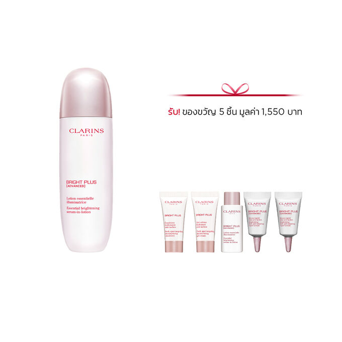 ภาพถ่ายผลิตภัณฑ์ของ Clarins Brightening Lotion วางถัดจาก Acerola Fruit และโมเลกุล Niacinamide บนพื้นหลังสีเทาอ่อน