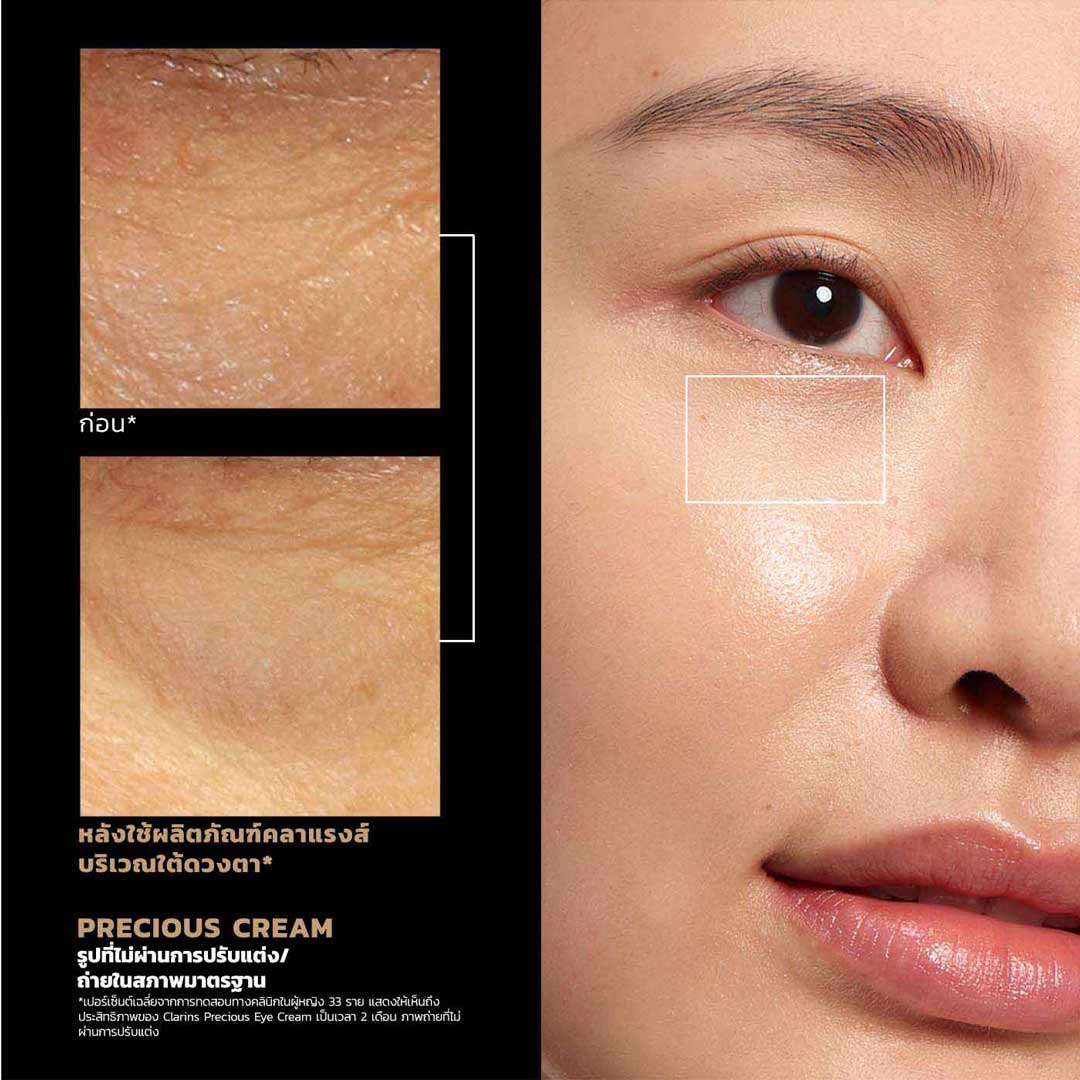 ภาพก่อนและหลังใช้ผลิตภัณฑ์ แสดงให้เห็นถึงการเปลี่ยนแปลงของผิวเพื่อเน้นย้ำประสิทธิภาพของผลิตภัณฑ์บริเวณใต้ดวงตา